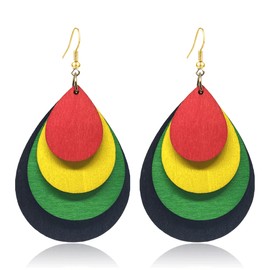 KaFu Wooden Earrings for Women Juneteenth African Ethnic Natural Wood Geometric Round Dangle Earrings Retro Bohemian Multilayer Colorful Wooden Earrings Jewelry (Colorful)