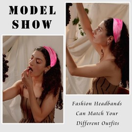 Wide Headbands for Women Fashion Boho Head Bands Pink Tie Dye Headwrap Elastic Yoga Sports Workout Hairbands Knotted Bandanas Soft Fabric Turban Hair Accessories for Teenage Girls (Style 14/16/24, 3 Pcs)