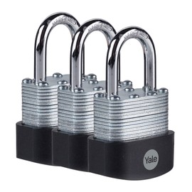 YALE Y125B/40/122/3-3 Pack of Laminated Steel Padlocks (40mm) - Outdoor Hardened Steel Shackle Locks for Shed, Gate, Chain - Keyed Alike - HIGH Security - Multipack