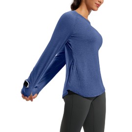 G Gradual Long Sleeve Workout Tops for Women Quick Dry Lightweight Running Athletic Shirts with Zip Pocket Moisture Wicking(Blue,L)