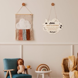 Baby Sleeping Door Sign, 8.27x6.3in Wooden Baby Sleeping Hanging Sign Baby Room Door Hanger Do Not Ring Doorbell Sign Plaque for Kids Room Outside Porch Nursery