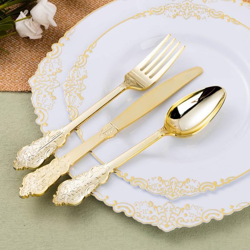 Goodluck 100 Pack Heavyweight Gold Plastic Silverware Set – 300