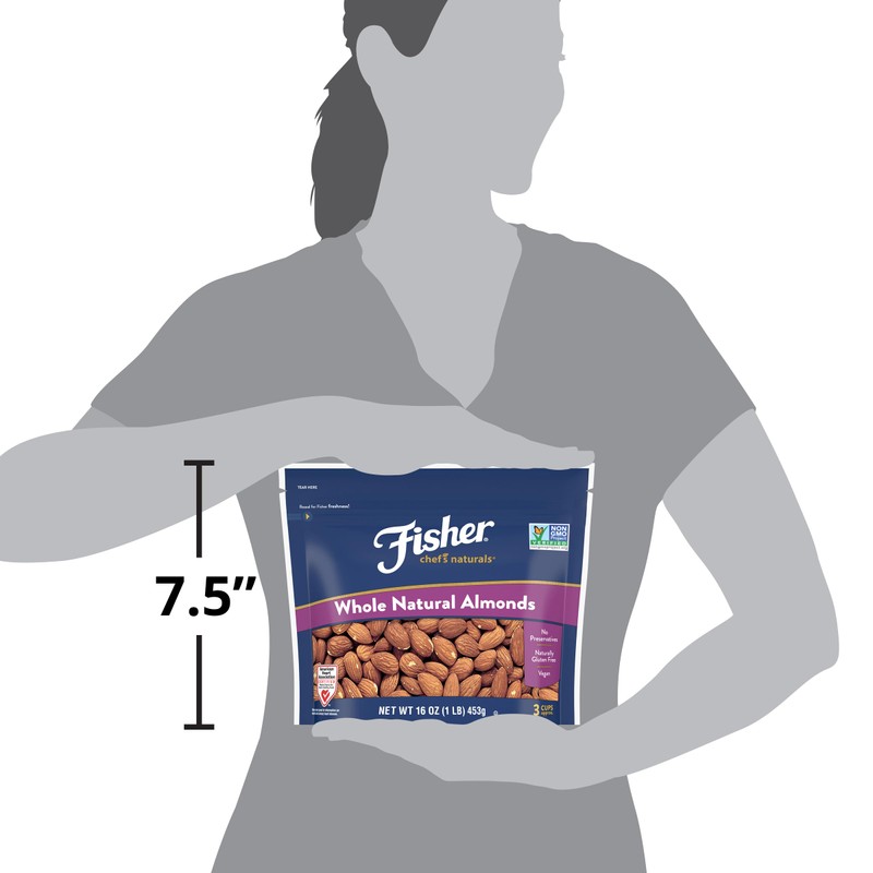 Fisher Chef's Naturals Unsalted Whole Almonds 16oz Resealable Bag, Raw