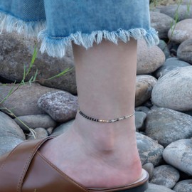 Lu&Ann Lustre Stones Damen Fußkette – Handgemacht Anklet mit Spinell & Miyuki Perlen, Zart & Verstellbar, Wasserdicht, Ideal für Sommer, Alltag & Layering, Geschenkideen (Crystal Tide)