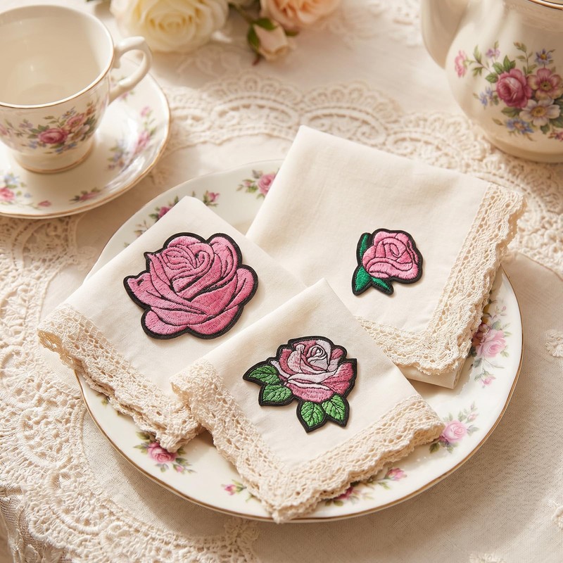Elegapermab 25 Pcs Pink Iron on Patches, Rose Patches Iron