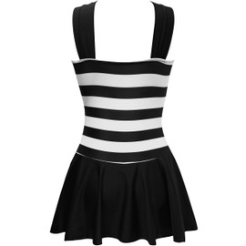 AONTUS Plus Size Contrast Color Swimsuits Tummy Control Boy Shorts for Women with Quick-Dry V-Neck, Black-white Stripes, 16-18