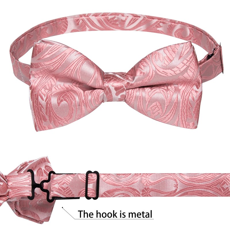 DiBanGu Silk Pink Mens Bow Tie Paisley Pretied Bow Tie