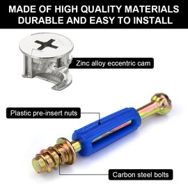 Pack of 50 eccentric furniture connectors, furniture connectors, cabinet connectors, furniture screws, with screw eccentric cams and bolt mounting pin M6 x 40 mm