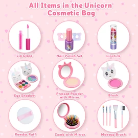 Kids Makeup Kit for Girl - Princess Toys Real Washable Make Up Set with Unicorn Bag - Play Makeup Beauty Cosmetic Toys for Ages 3 4 5 6 7 8 9 10 11 12 Year Old Toddler Kids Christmas Birthday Gifts