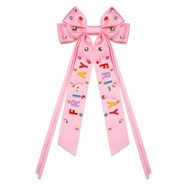 Vokone Teacher Gifts Hair Bows for Women Teacher Friyay Hair Bow Clips Jeweled Satin Ribbon Bow Barrette Hair Clip Back to School Accessories Friyay Pink