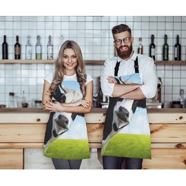 Moslion Funny Cow Apron,Milk Cow on Grass Dairy Cattle Farm Apron,Adjustable Neck Bib Apron for Men Women,Suitable for Kitchen Cooking Waitress Chef Apron
