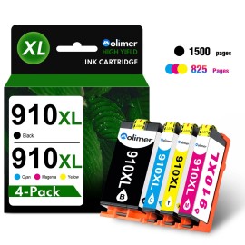 MOLIMER 4PK 910XL Ink Cartridge Replacement for HP OfficeJet Pro 8020 8028 8028e W/Chip
