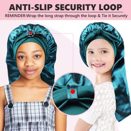 Long Kids Bonnets for Girls,Double Layer Satin Bonnet for Sleeping Kids,Bonnet for Kids Braids Long Hair Teal