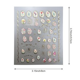 3 Sheets Flower Nail Art Stickers, Tulip Floral Gold Hollow Designs 5D Embossed Self-Adhesive Nail Decals Spring Summer Nail Supplies for Women Girls DIY Decoration Accessories