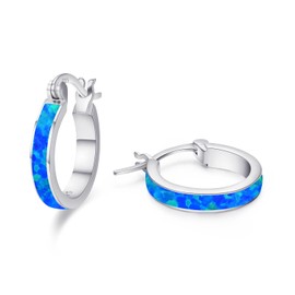 Blue Opal Earrings for Women 925 Sterling Silver Hoop Earrings Hypoallergenic Opal Hoop Earrings Jewelry Gifts for Women