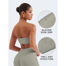 YEOREO Strapless Bandeau Sports Bra for Workout Seamless Tube Top Gym Padded Wireless Bra Grey XL