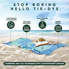 Kikoya - Toalla de playa turca con diseño de teñido de corbata, 86,36 x 165,1 cm, toalla de playa, piscina, yoga, pilates, picnic, Azul