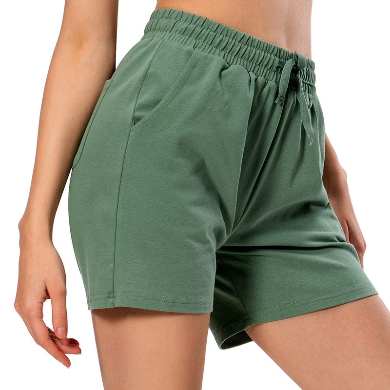Ksmien Bermudas de algodón de punto para mujer con bolsillos