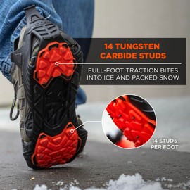 Ergodyne TREX 6306 Ice Traction Cleats, Rubber Lug Sole Tread, Tungsten Carbide Studs, Overshoe Sling Stretchable Fit