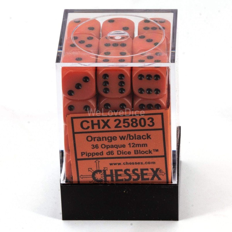 DND Dice Set-Chessex D&D Dice-12mm Opaque Orange and Black Plastic