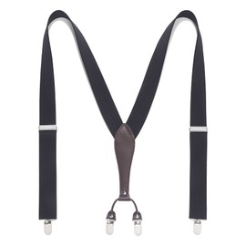 HISDERN Adjustable Elastic Suspenders, Y-Back, 1.4 inches (35 mm), Gift Box Included, 6 Clips, Holds Well, Present - 05 black (improved)