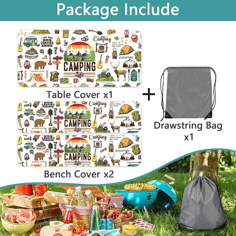 Picnic Table Cover with Bench Covers Camper RV Camping Essentials