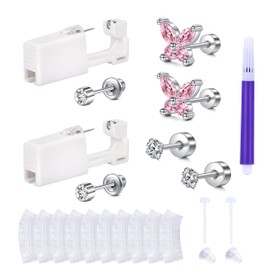 AVYRING Ear Piercing Kit, Ear Piercing Gun with Zircon Earrings Studs, Disposable Ear Piercing Kit, Hypoallergenic Ear Piercing Gun Kit Self at Home, 20g Flat Back Ear Piercing Earrings Butterfly