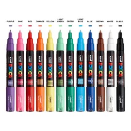 Marcadores Acrílicos Posca 12 Colores Punta Fina 0.7mm A Base de Agua                                                                                 