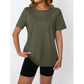 AUTOMET Women's Workout Tops Short Sleeve Gym Shirts Summer Athletic Yoga Tshirts Loose Fit Casual Clothes 2025 AGreen L ArmyGreen