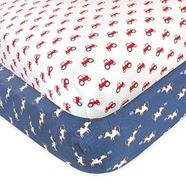Hudson Baby Unisex Baby Cotton Fitted Crib Sheet, Tractor And Cow, One Size
