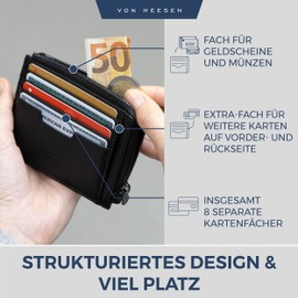 VON HEESEN® Genuine Leather RFID Card Holder Made of Nappa Leather - 9 Compartments - Landscape Format Credit Card Holder for Men and Women, black, 02 cm