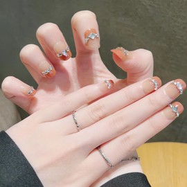 CATKIN Press On Nail Fasle Nail with design 24pcs Full Cover Reusable Acrylic Nails Artificial Nails for Women girls Medium Square Decoration Fake Nails pink Rhinestone C10