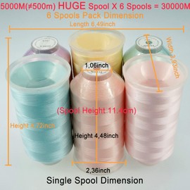 New brothreads - 40 Options- Various Assorted Color Packs of Polyester Embroidery Machine Thread Huge Spool 5000M for All Embroidery Machines -6xPastel Colors 2