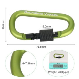Boundless Voyage 8pcs Outdoor Aluminum D Ring Keychain Camping Carabiners Locking Hook Clip Hanging Buckle (BV1010 Green 8pcs)