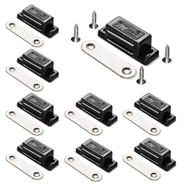 12Pack Cupboard Magnetic Door Catch for Cabinet Heavy Duty Magnet Catches Kitchen Latch Small Home Furniture Plastic Shell Metal Plate with 48pcs Screws (Black)