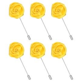 sourcing map 6Pcs Rose Lapel Pin for Men, Satin Flower Lapel Pins Silk Brooch for Groom Business Wedding Suit Outfit Accessories, Yellow