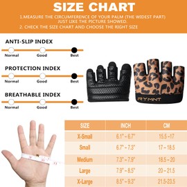 RYMNT Minimal Workout Gloves,Short Micro Weight Lifting Gloves Grip Pads with Full Palm Protection & Extra Grip for Men Women Weightlifting,Gym,Cross Training,Powerlifting,WODs.Leopard-Large