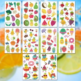 120 pcs Glitter Temporary Tattoos for Kids, Summer Cartoon Fruit Waterproof Fake Tattoos Watermelon Strawberry Pineapple Tattoos Sticker for Boys Girls Birthday Party Favors