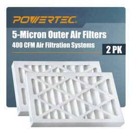POWERTEC 5 Micron Outer Air Filter for WEN 3410, POWERTEC AF4000/AF4001, Shop Fox W1830 Air Filtration System, Replacement for WEN 90243-027-2 Woodworking Air Filters for Workshop & Garage, 2PK