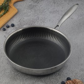 CATHYLIN 316L Stainless Steel Honeycomb Surface Hybrid Non Stick Stainless Wok Pan With Lid,PFOA Free Suitable for Induction, Ceramic, Electric,and Gas Cooktops (Pan, 11 inches)