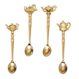 Elegance 87626 Gold Finish Teapot Tea Spoon with Crystal, 0.5" Height, 1" Width, 4.5" Length