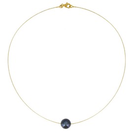 LES POULETTES BIJOUX - Gold Plated Necklace Solitaire Pearl of The Poulettes 11mm - Black