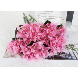 Fqueelvys 8pcs Artificial Flowers Pink Silk Bougainvillea Branches 17.7" Long Stem Faux Bougainvillea Fake Flower Plant Branches for Wedding Centerpieces Home Table Decoration(Pink)