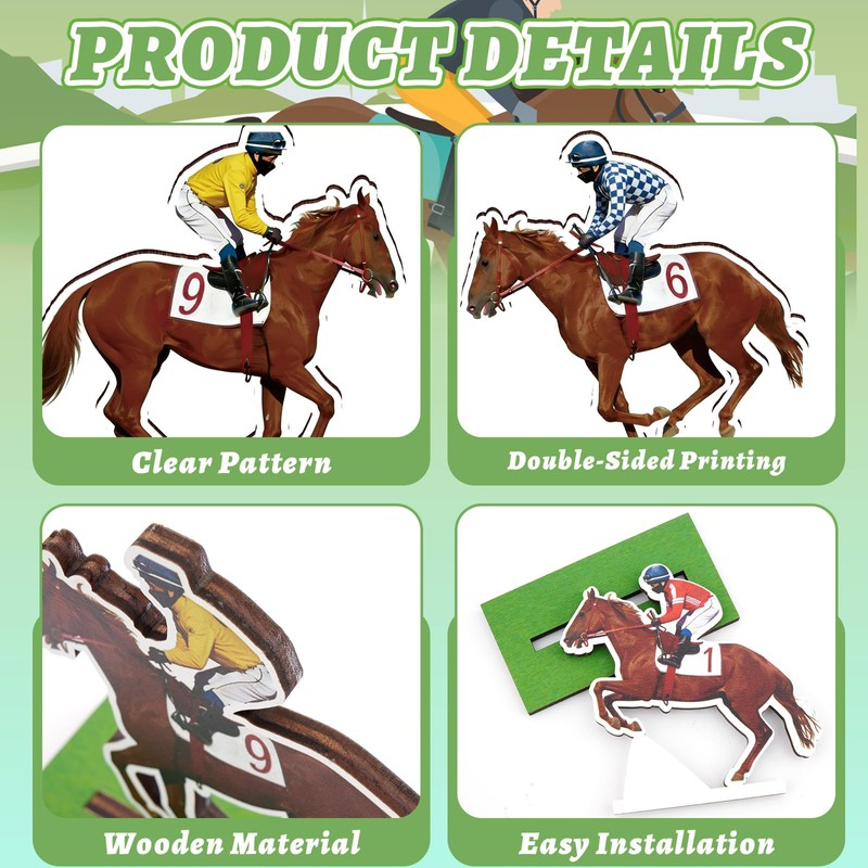 Blayvorn 9 Pcs Derby Decor for Table Horse Racing Wooden