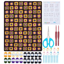 WEBEEDY Basic Granny Square Crochet Blanket Kit for Beginners,DIY Complete Crochet Kit with Step-by-Step Video Tutorials for Adults,Learn to Knitting Blanket Set for Christmas Decor Gifts,28x36Inch