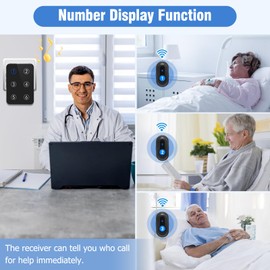 Daytech Elderly Pager 6 Digit Display Positioning 110dB for Home, Nursing Home, Hospital (1 Receiver + 6 Buttons)