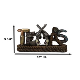 Ebros Gift Rustic Western Patriotic Texas Word Art Braided Lasso Ropes Bullets Horseshoes Cowboy Hat and Dual Pistols Desktop Figurine 10" Wide Old World Wild West Accent Theme Home and Office