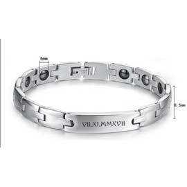aplusashop ID Stainless Steel Magnetic Bracelet + Engraving as Desired as Partner Bracelets with Box, Polished 316L stainless steel