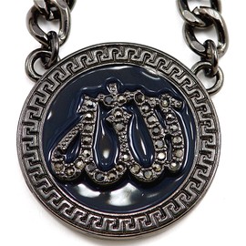 GWOOD Allah Gun Metal with Black Color Pendant on 25 Inch Cuban Link Necklace