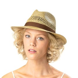 Classic Traveller Straw Hat for Men and Women - 100% Straw Sun Hat - Natural Colour Summer Hat with Brown Grosgrain Band - Sizes S, M, L and XL -